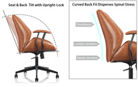 Chaise de bureau exécutive moderne et contemporaine avec accoudoirs réglables en hauteur, pivotante et à roulettes, en PU