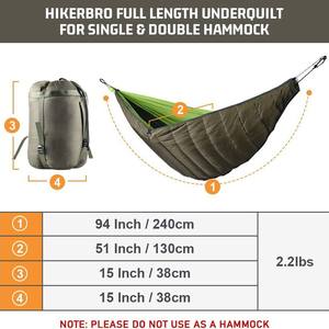 Hamac ultraléger Woqi pour 2 personnes, 998g, sac de couchage en nylon pour le camping, la randonnée, les voyages en plein air, gris vert - Product Image 2