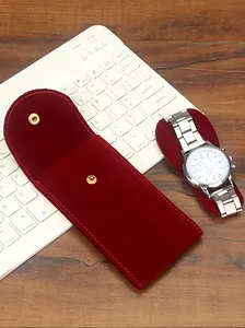 Relógio de viagem de veludo personalizado com bolsa de couro de camurça de luxo com organizador para pulseiras, caixa de relógio personalizável