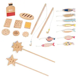 Montessori bisküvi ve süt seti gülümseme yıldız sihirli sopa ahşap balıkçılık oyunu