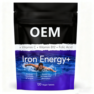Máy tính bảng công thức tùy chỉnh OEM-Vitamin C + B12 + folate + phức hợp sắt cho sức khỏe chung-120 người lớn thuần chay - Product Image 1