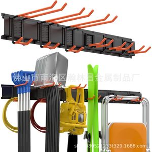 Wall Mounted Metal Storage Rack With 6 Adjustable <b>Hooks</b> 48 Inch For Garage Garden <b>Tools</b> Organization Punch Free Powder Coated - Product Image 3