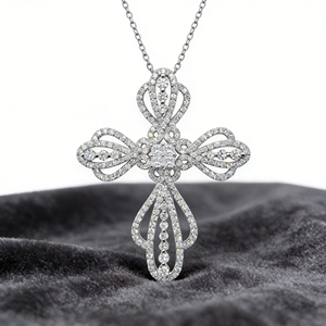 CUSTOM SILVER 10K/14K/18K GOLD PLATED LAB GROWN CVD DIAMOND CLASSIC ENGAGEMENT GIFT SWEATER <b>CHAIN</b> NECKLACE <b>CROSS</b> PENDANT - Product Image 4