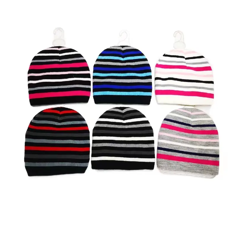 New high-quality men's and women's striped jacquard knitted hat winter warm bean hat