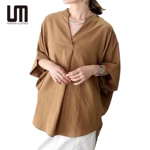 Obral Baju Wanita Gaya Korea, Blus Kasual Longgar untuk Wanita Kantoran, Logo Custom - Product Image 1
