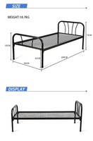 Cadre de lit simple en métal moderne pour dortoir scolaire et appartement, conception en acier tubulaire carré durable, gain de place et montage facile