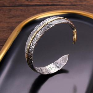 Mature <strong>Silver</strong> Plated Leaf Feather Cuff Bracelet for <strong>Men</strong> Women Vintage Classic Luxury Attractive Adjustable Bracelet <strong>Bangle</strong> - Product Image 1