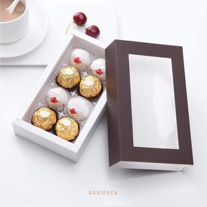 Dark Brown Chocolate Box Packaging, Candy Boxes with 8 Piece Tray Pull Out Packing with Clear Window