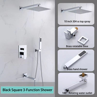 Ensemble de douche mural de luxe noir pour salle de bain, avec fonction pluie, eau chaude et froide, encastré et dissimulé