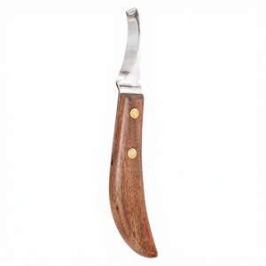 Herramientas profesionales reutilizables para herradores: Cuchillos para pezuñas de acero inoxidable con hoja afilada de forma ovalada y mango de madera, y pico para pezuñas. - Product Image 2