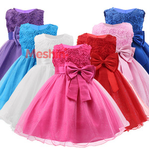 Robe de demoiselle d'honneur pour filles, disponible en stock, robe de fête pour bébés et enfants, robe de mariage avec nœud rose, costume de princesse pour cosplay - Product Image 1