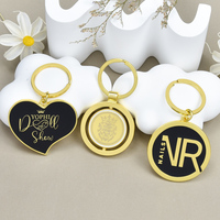 Porte-clés en métal personnalisé en forme de cœur rond, logo personnalisé, plaqué or, porte-clés rotatif pour cadeau de mariage