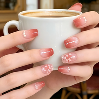 24 faux ongles roses à presser, motif perle et fleur de cerisier, ongles acryliques brillants avec colle, kit de manucure élégant DIY