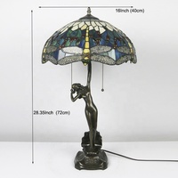 Lampe de table en verre teinté style Tiffany LongHuiJing, motif libellule, 16 pouces, hauteur 28,35 pouces