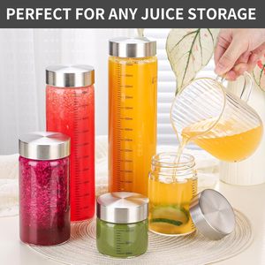 CWHHRN 8 Oz Botellas de jugo de vidrio de borosilicato Paquete de 4 Tapas a prueba de fugas Sin BPA Lavavajillas Microondas Seguro Camping Uso <span class=keywords><strong>Shaker</strong></span> - Product Image 4