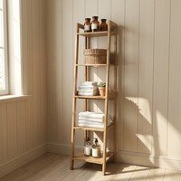 Estantería de Bambú Natural de 5 Niveles, Estante de Almacenamiento Cónico, Librería Esquinera Estrecha para Decoración del Hogar u Oficina