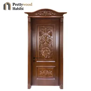 Prettywood Latest Interior Room Fancy Carving Design Polish Color Teak Wood Doors