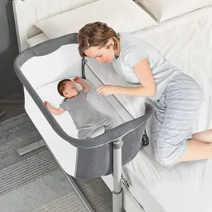 Portable modern newborn baby room cot infant bedside sleeper adjustable height gray black baby crib bed bassinet