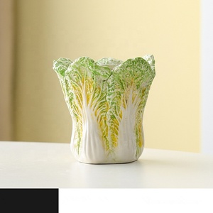 Vaso di verdure in ceramica verde squisito a forma di cavolo cinese pennello cosmetico penna adatta decorazione da tavolo - Product Image 6