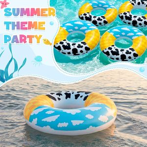 4 Pack Cartoon Sky & Cow Print <b>Inflatable</b> Swim Rings <b>for</b> <b>Pool</b> Beach - Product Image 5