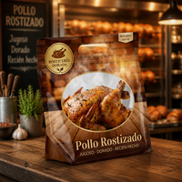 Sac personnalisé anti-buée à fond carré avec poignée pour l'emballage de poulet rôti, de viande de rôtisserie et d'aliments, sac à fond plat