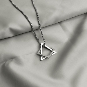 Collana Geometrica XL446 in Acciaio Inossidabile da <span class=keywords><strong>Uomo</strong></span>, Catena per Maglione a Triangolo e Quadrato, Elegante - Product Image 3