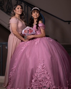 Gaun Quinceanera Mumuleo Warna Pink Model Off-Shoulder Dengan Korset Rosa Vestido de XV - Product Image 3