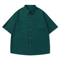 Kemeja Pria Ramah Lingkungan Poliester/Katun Bergaris Vertikal Lengan Panjang Model Longgar Kancing Depan Kasual Streetwear Dua Saku Pribadi