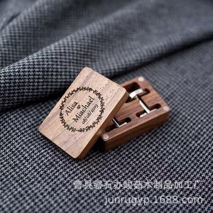 Wooden Cufflink Storage <b>Box</b> With Magnetic Lid Engraved Jewelry Organizer For Rings <b>Earrings</b> Tie Clips - Product Image 1