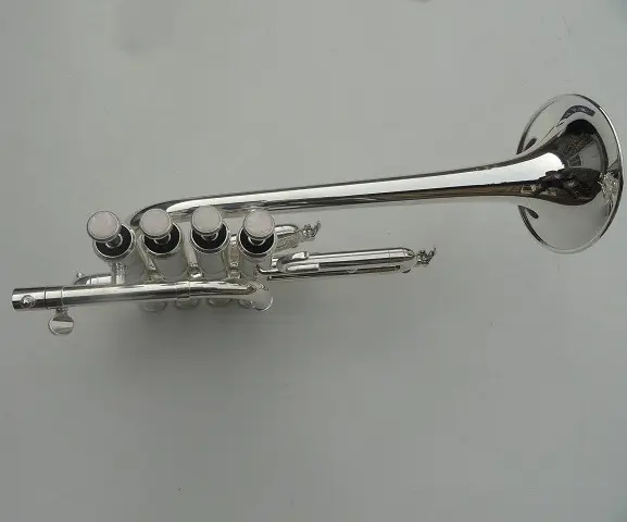 Hoge Kwaliteit 4 Key Full Silver Treble Trompet Drie Tone Trompet Instrument Fabrikanten Messing Trompet