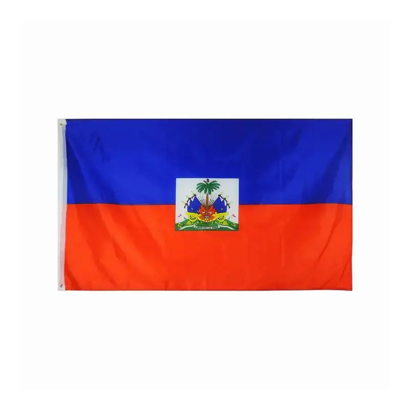 2024 Venda quente estilo personalizado embalagem individual 3x5 tecido de poliéster dupla face bandeira do Haiti para o dia nacional