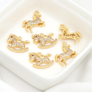 Cobre chapado en oro de 14k con diamantes, colgante de caballo del zodíaco que conserva el color, pulsera, collar, accesorio de joyería DIY D177 - Product Image 4
