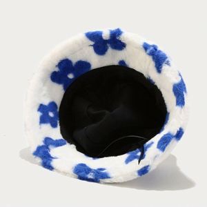 Wholesale Fall Winter Plush Flowers Versatile Warm Flower Print Fisherman Boonie <b>Hats</b> Women Lady Girl Faux Fur Furry Bucket <b>Hat</b> - Product Image 4