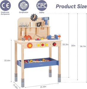 Banc d'outils moderne en bois Yuyi Brown pour enfants, ensemble d'outils pour tout-petits, outils de construction, jeu d'imitation, <span class=keywords><strong>atelier</strong></span> de construction, <span class=keywords><strong>jouet</strong></span> - Product Image 6