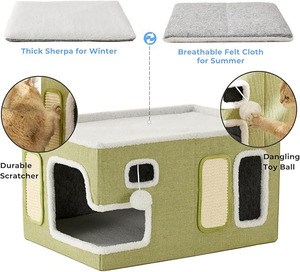 Wholesale Cat <b>Bed</b> Indoor Pets House With Scratch <b>Pad</b> Custom Washable Plush Cat Play House Convenient Foldable Luxury Cat <b>Bed</b> - Product Image 5