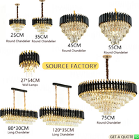 Lustre rond en métal rustique de style nordique, luxe, or, cristal, LED, pour hôtel, villa, salle de banquet, fabricant, grossiste