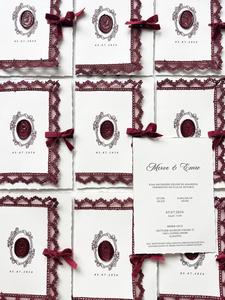 Invitations <span class=keywords><strong>de</strong></span> <span class=keywords><strong>mariage</strong></span> en relief floral blanc ivoire, avec bordure en dentelle vintage, ruban et nœud, monogramme personnalisé, sceau <span class=keywords><strong>de</strong></span> cire, cartes <span class=keywords><strong>de</strong></span> vœux pour lui et pour elle - Product Image 5