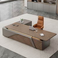 Bureau de direction moderne et minimaliste en bois, avec armoire latérale allongée et chaise, style luxe léger pour bureau présidentiel
