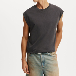 Gilet court décontracté imprimé gris ardoise délavé coupe ajustée été 2026, gilet de plage en coton personnalisé - Product Image 3
