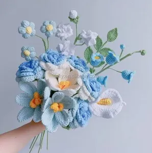 Handmade dệt kim hoa nhân tạo, món quà tốt nhất cho bạn gái mẹ phụ nữ hoàn hảo cho Valentines, trang trí nội thất đám cưới Crochet bó hoa