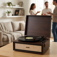 Tourne-disque vintage de conception OEM avec finition en acajou pour trois vitesses (33/45/78 tr/min)