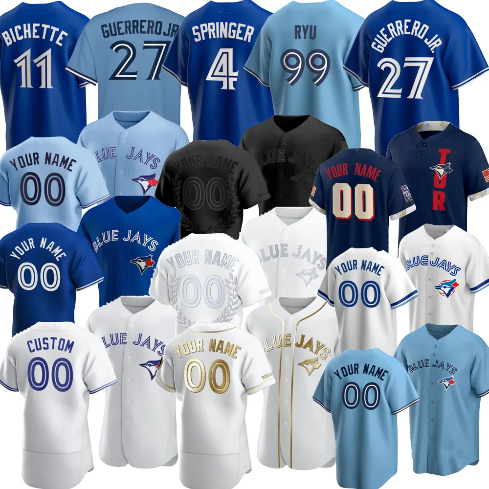 Personnalisé 2022 Toronto Hommes Femmes enfants 11 Bo Bichette Jersey Blue Jays 27 Vladimir Guerrero Jr. Hyun Jin Ryu maillots De Baseball S-5XL