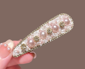 <b>Pink</b> pearl studded diamond <b>hair</b> <b>clip</b>, women's side <b>clip</b>, Valentine's Day accessory - Product Image 5