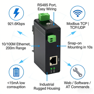 Convertisseur RS485 vers Ethernet, passerelle Modbus TCP/IP, serveur de périphériques série industriel 921,6 Kbps, montage sur <span class=keywords><strong>rail</strong></span> <span class=keywords><strong>DIN</strong></span>, passerelle Modbus RTU - Product Image 3