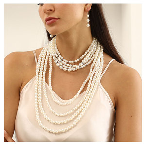 Set <span class=keywords><strong>Collana</strong></span> e Orecchini Placcati Oro con <span class=keywords><strong>Perle</strong></span>, <span class=keywords><strong>Collana</strong></span> <span class=keywords><strong>Lunga</strong></span> a Catena con <span class=keywords><strong>Perle</strong></span> <span class=keywords><strong>Finte</strong></span> e Grappoli <span class=keywords><strong>di</strong></span> Perline Stile Flapper, Girocollo per Fidanzamento - Product Image 2