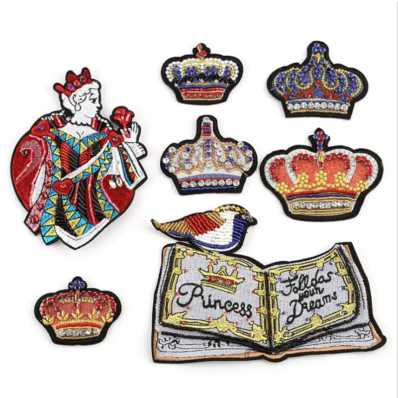 Hand made Crown series and books sew on clothing hat bags accessories with bead rhinestone crystal appliques patch