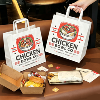 Sacs en papier écologiques personnalisés avec logo, sacs de transport en kraft blanc recyclables pour la restauration rapide, emballage de livraison pour restaurants