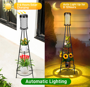 ไฟ LED สำหรับลานบ้านแบบกันน้ำ IP65 จำนวน 2 ชุด ใช้พลังงานแสงอาทิตย์ พร้อมเสาโลหะ สำหรับสวนกลางแจ้ง ระเบียง ทางเดิน แสงสว่างภายนอกอาคาร ทำจากเหล็ก DC - Product Image 2