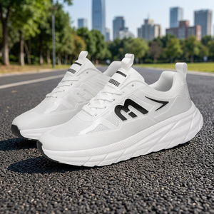 Chaussures de course blanches pour hommes, respirantes, en mesh, à lacets, légères, semelle EVA, baskets de sport décontractées - Product Image 3