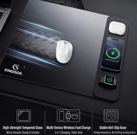 Tapis de souris sans fil en verre trempé 3-en-1 de qualité supérieure, station de charge rapide 15W pour smartphone, montre et écouteurs sans fil